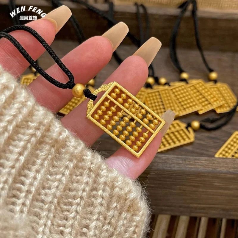 Brass Plated Premium Abacus Pendant Black Cord Necklace Wholesale Ruyi Abacus Pendant Sweater Chain Source