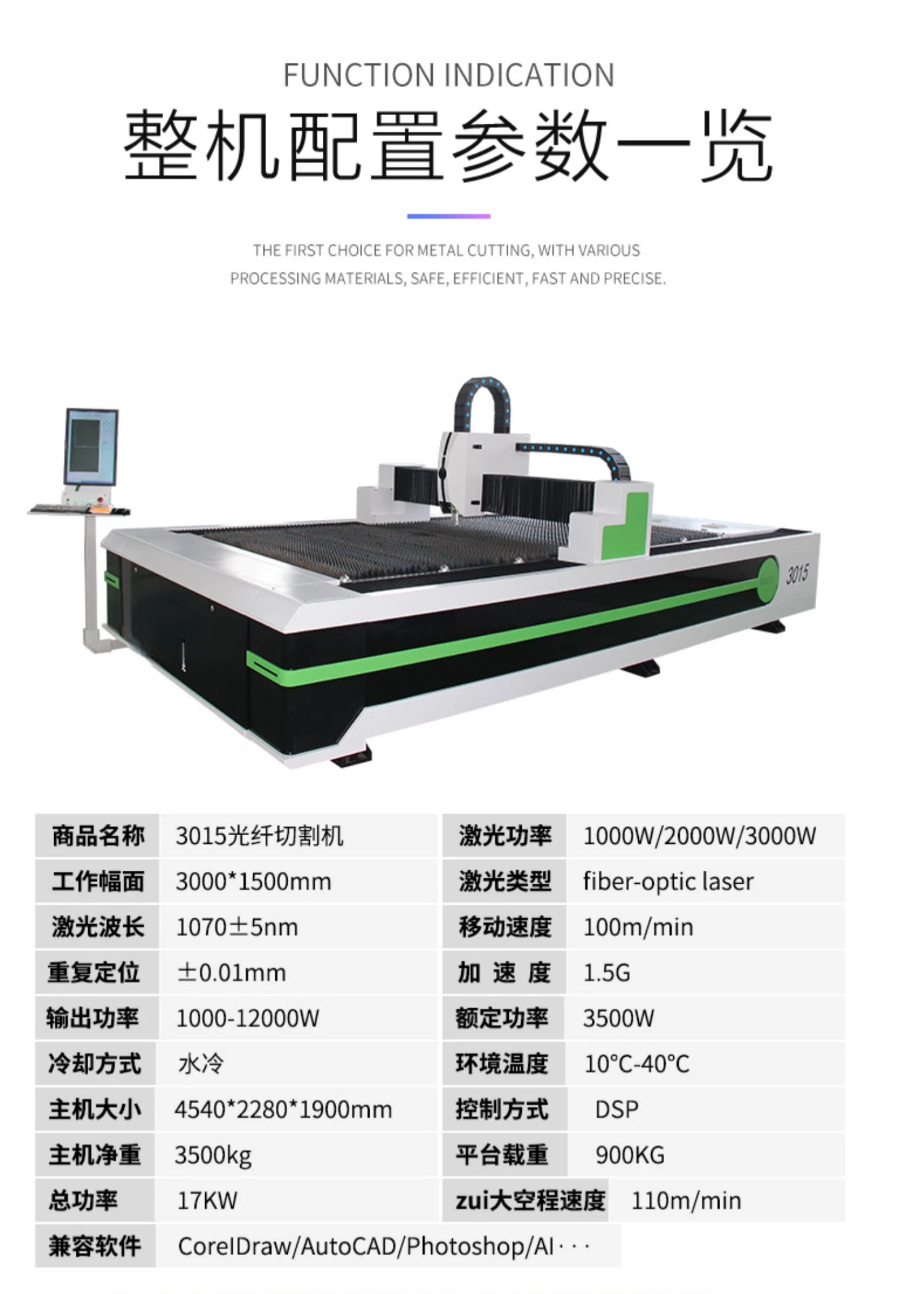 For 3015 Fiber Laser Cutting Machine Metal Stainless Steel Carbon Steel Aluminum Plate Industrial Large Plate and Tube Integrate