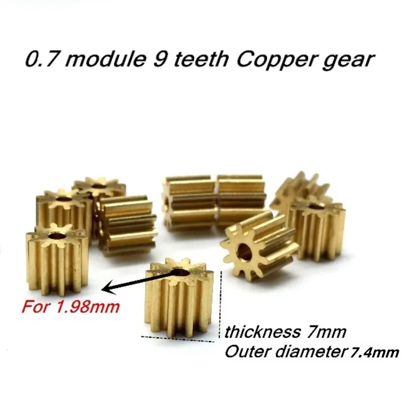 5PCS/lot 0.7M 9T Copper Gear,0.7 Module 9 Teeth Straight Gear For 1.98mm,Thickness 7mm,Outer Diameter 7.4mm