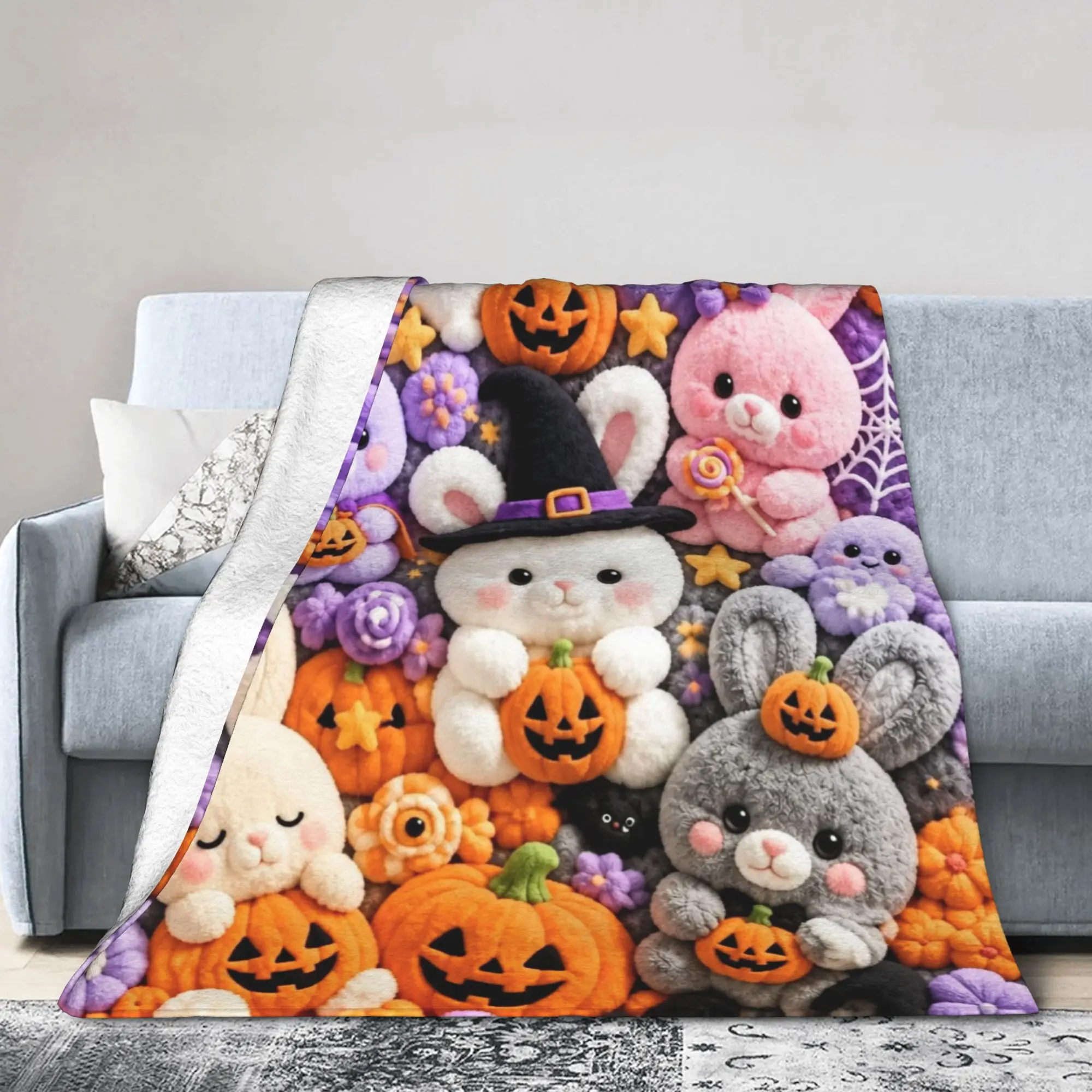 Bunny Rabbit Sweet Cartoon Lovely Blankets Halloween  Flannel Throw Blankets Home Couch Decoration Lightweight Bedsprea