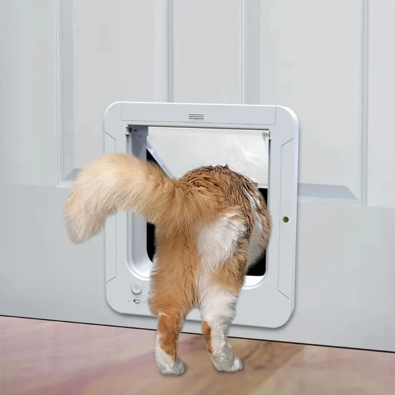 Electronic Induction Dog Cat Door Automatic Smart Pet Safe Door Cat Flap with Microchip Sensor Controllable Direction Cat