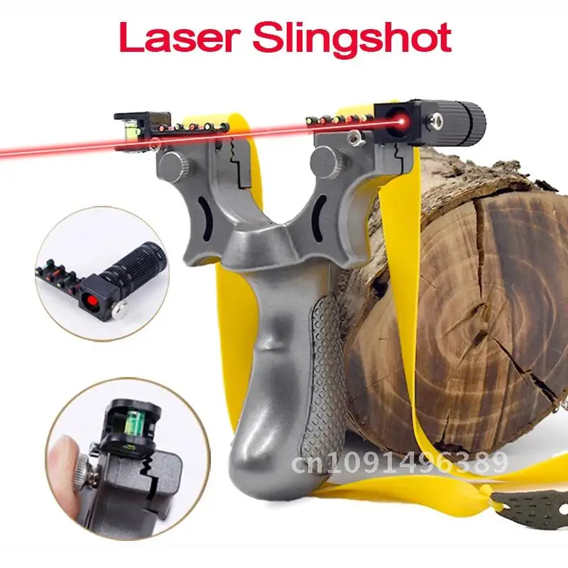 High-quality Laser Aiming Slingshot with Flat Rubber Band Spirit Level High Precision Outdoor Hunting Resin Catapult Toy