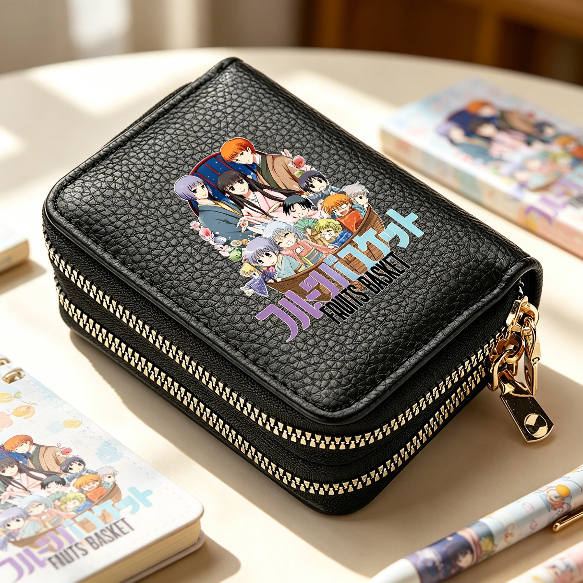 Anime Fruits Basket Damen PU-Leder-Geldbörse, Doppelreißverschluss, Mehrzweck-Kupplung, Cartoon-ID-Kartenhalter, Kawaii-Geldbörse