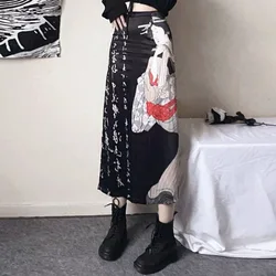 Harajuku gonna a trapezio con stampa Vintage per donna estate nuove gonne larghe a vita alta Y2k Grunge Faldas Split di media lunghezza Mujer