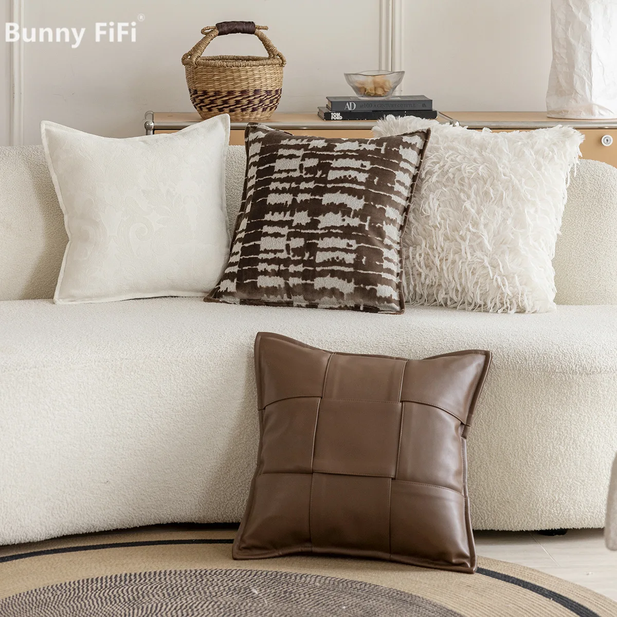 Kunstleder-Plüsch Geometrische Kissenbezüge Luxuriöse Chenille Nordische Dekorative Kissenhüllen für Sofa Bett Wohnzimmer Deko