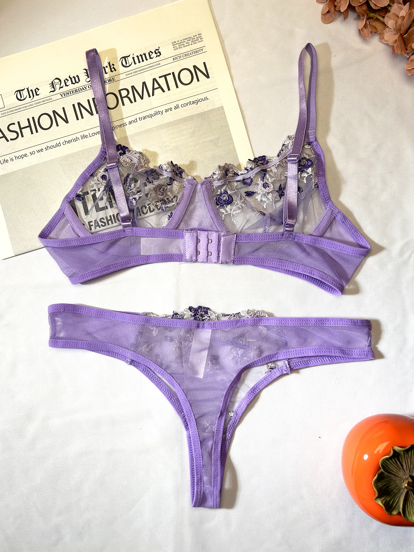 Purple Sexy Lingerie Woman Lace Transparent Underwear Fairy Embroidery Brief Sets Delicate Bra Panties Kits Erotic Breves Sets