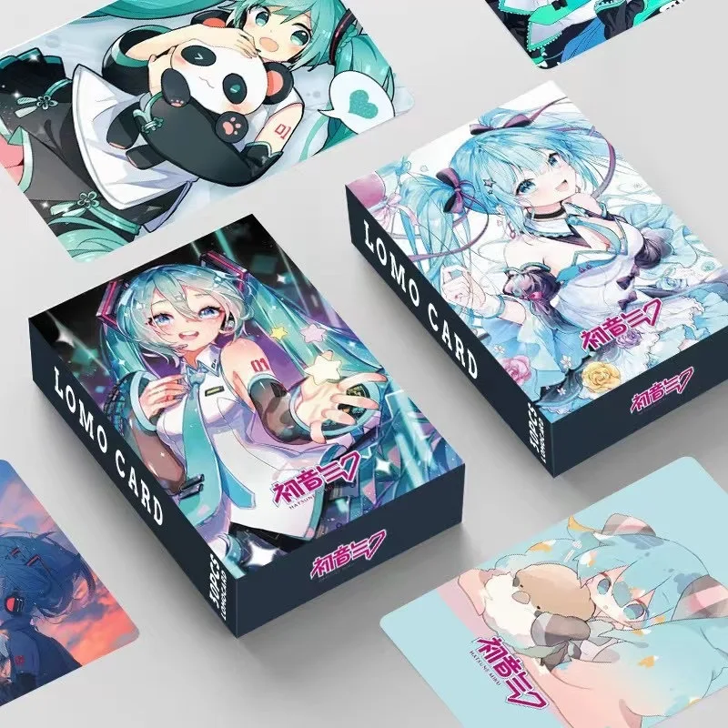 Hatsune Miku pegatinas de tarjetas Lomo de Anime japonés, juego de cartas pequeñas con postales, Mensaje, foto, regalo, juguete de colección de fanáticos, 1 paquete, 92 piezas