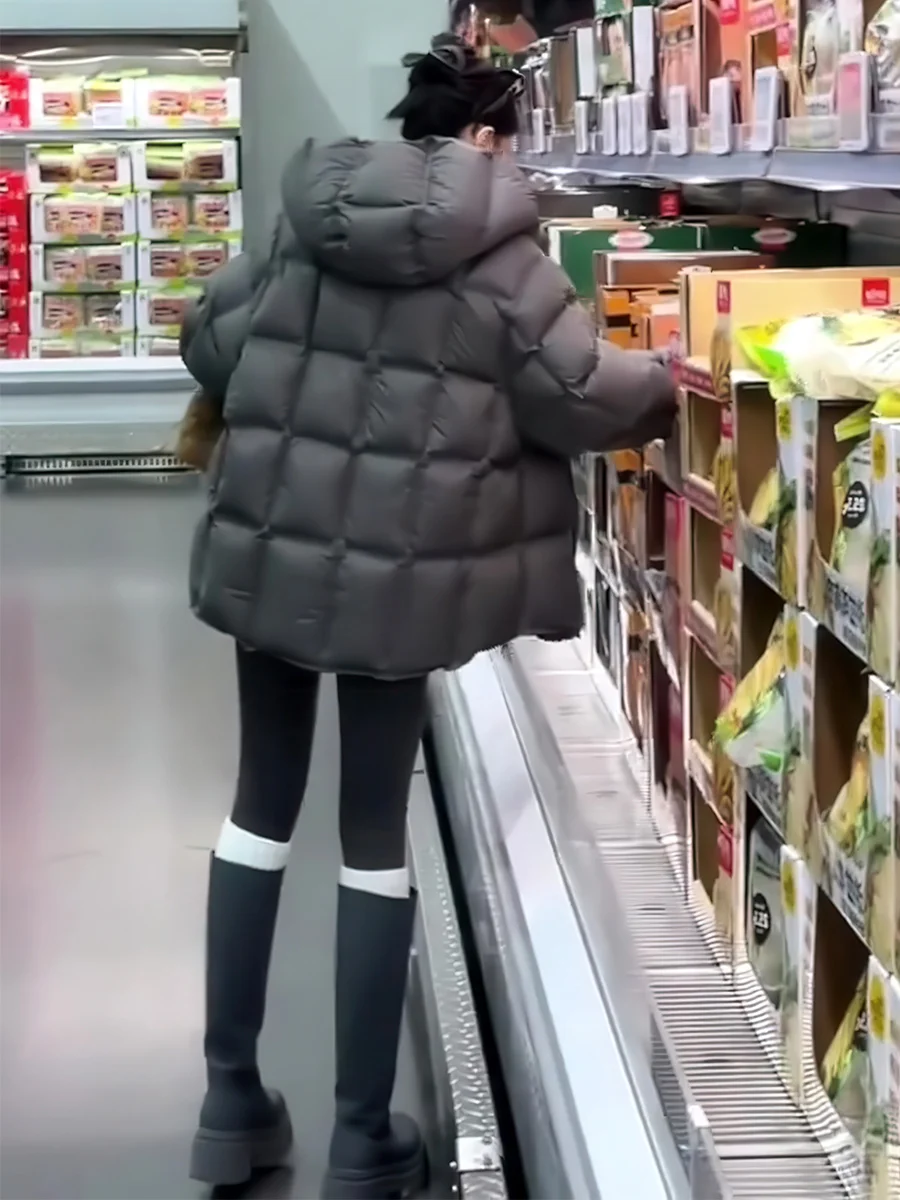 Abrigo cálido Thiened Du down Puffer Jaet Bread Sle para mujer, informal, holgado, largo, con cierre de cremallera, sombrero con original...