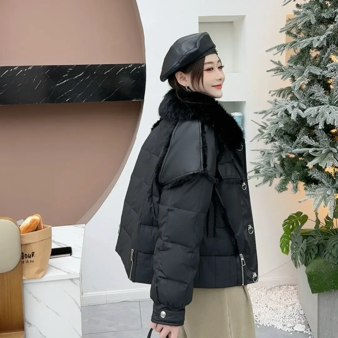 Nueva Chaqueta de algodón cálida para invierno, abrigo con cuello de piel grande, abrigo holgado para mujer, abrigo acolchado Parker grueso, Tops informales, prendas de vestir exteriores para mujer