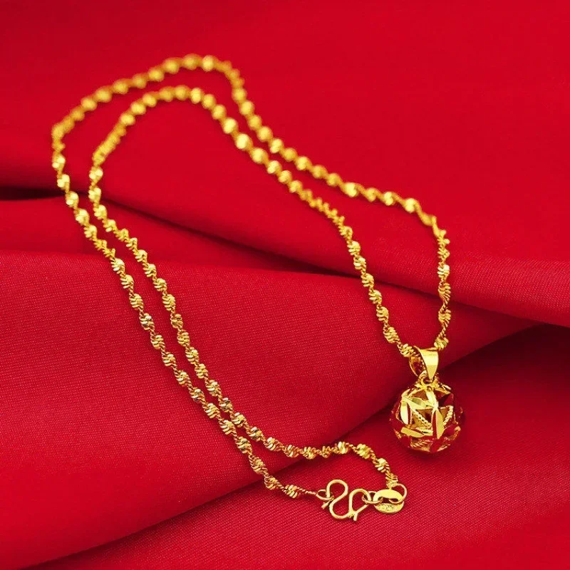 3D gold water wave necklace pendant 18K love fashion versatile wedding with 999 logo can be freely matched