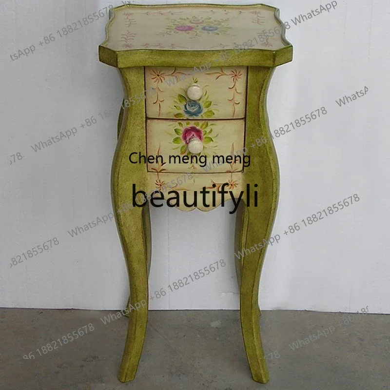 X FH  American Country Retro Sofa Side Table Corner Table Telephone  Small Apartment Bedside Table