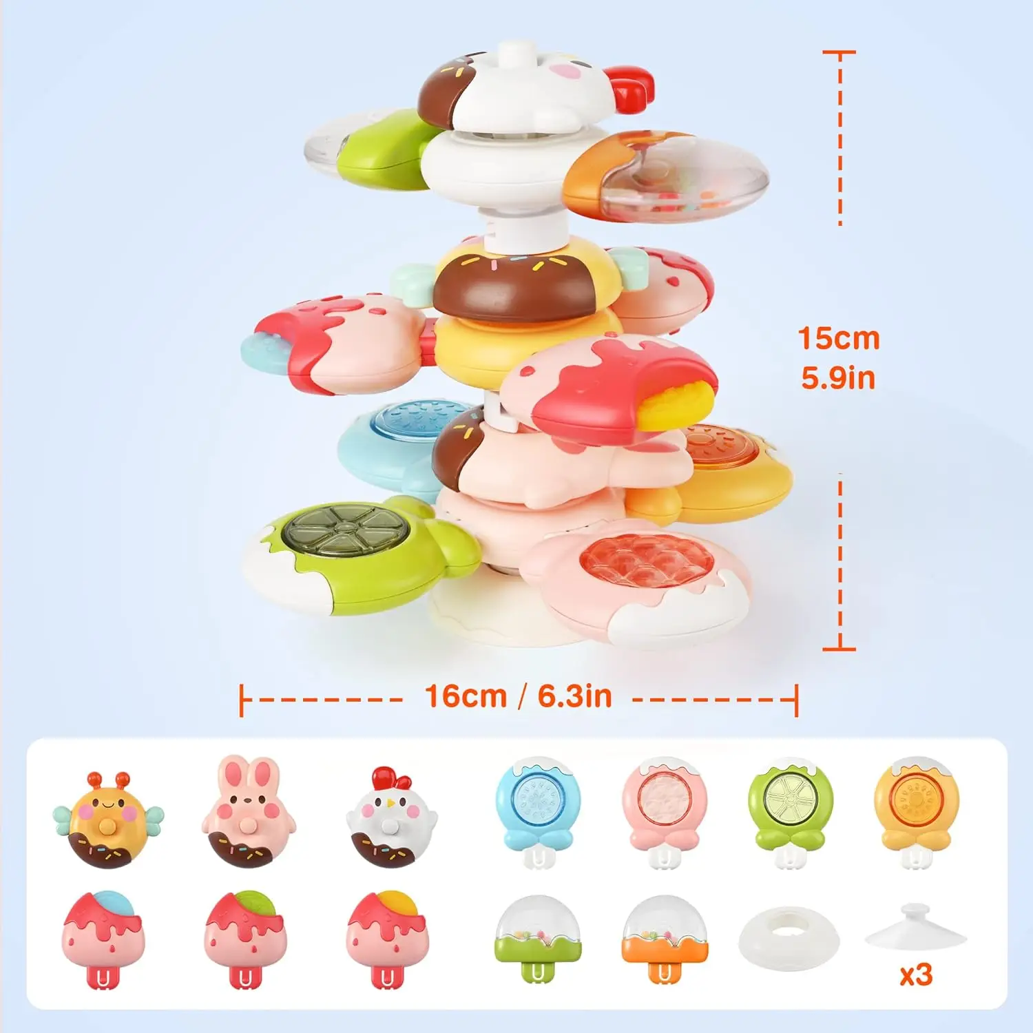 Ensemble de jouets rotatifs à ventouse en silicone pour bébé, bonbons rotatifs et empilables, sucettes détachables, jeux divers, cadeau exquis