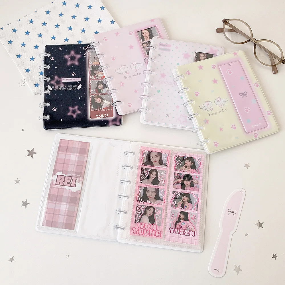 Cartoon Star Disc-Bound Photo Strip Album, Four-Frame Photo Booth Storage Book, Loose-Leaf Binder for Students & Girls