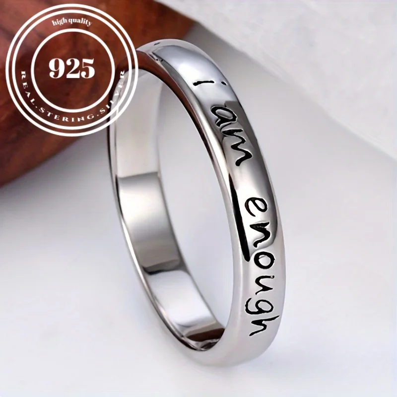 925 Sterling Silver Band Ring Carved Letters On The Surface SuitableMatch Daily Outfits Party Decor High Quality Jewelry