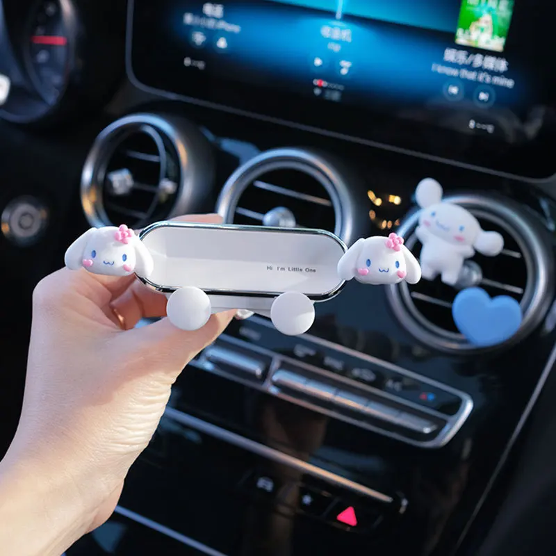 Sanrio Cinnamoroll Car Phone Holder, Adorável, Criativos, Anime, Air Outlet, Navegação móvel, Suporte Gravity, Suporte, Acessórios