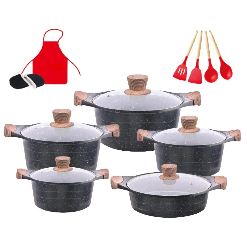 17pcs Kitchen Ware Stock Pot Granite Non Stick Pots and Pans Die Casting Nonstick Aluminum Cookware Sets