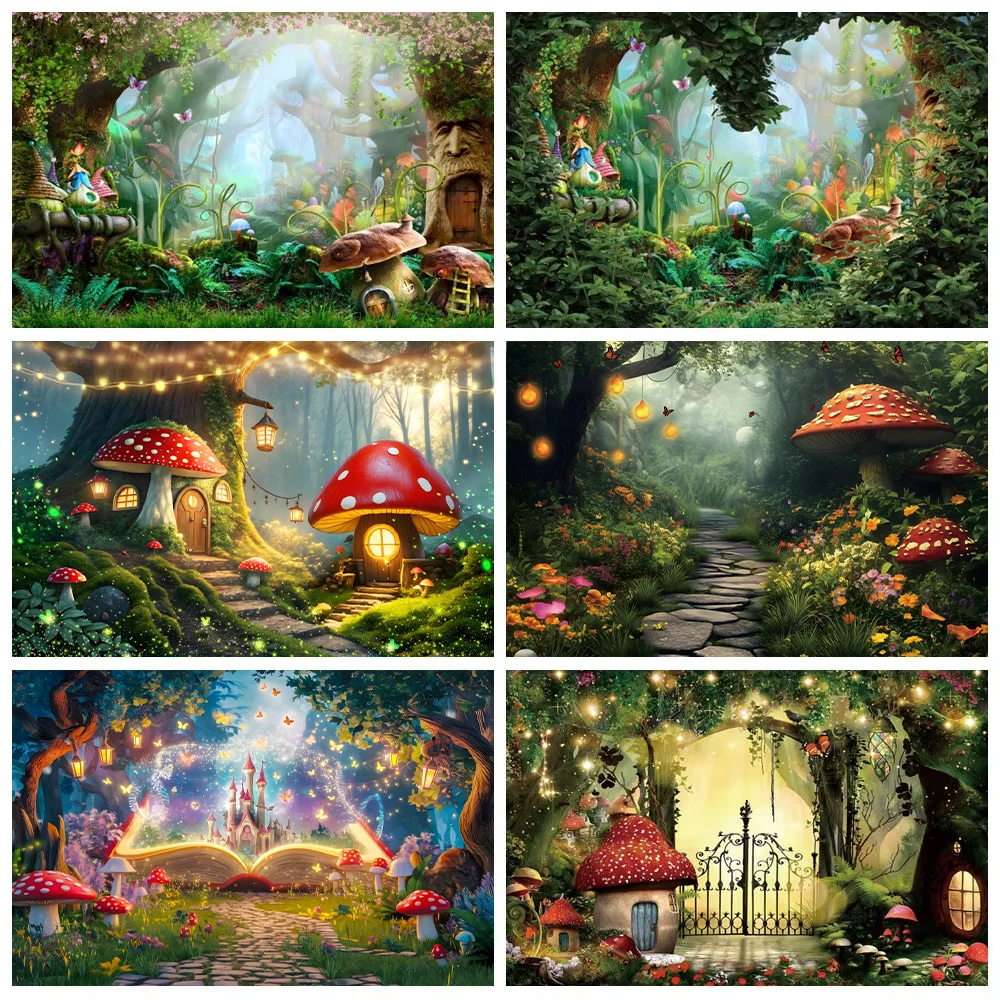 

Dreamy Forest Backdrop for Photography Butterfly Tree House Mushroom Book Baby Birthday Portrait Decor Background Photo Studio