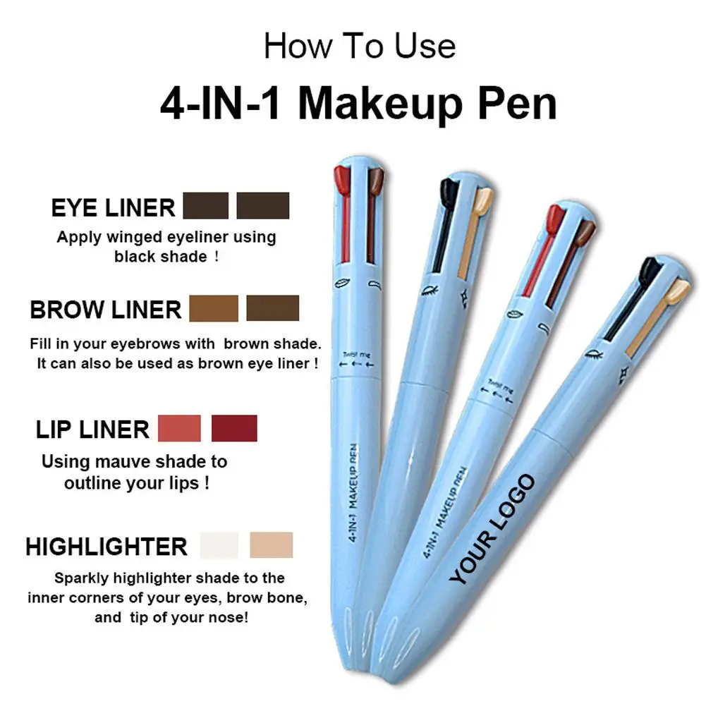 Multi-Effect 4 In 1 Eyeliner Eyebrow Pencil Contour ปากกายาวนานเครื่องสําอางกันน้ําอายไลเนอร์แต่งหน้าดินสอ Lip Liner ปากกา