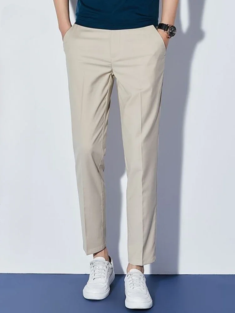 Plus Big Size Social Tailoring Khaki Trousers for Men Slim Fit Business Man Suits Pants Tressed Luxury Fashion Spandex Slacks Up