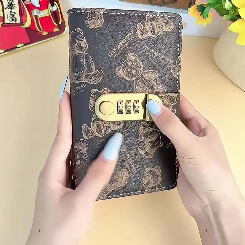 A6 Code Notebook for Money Anti-splash Water Cartoon Bear Printed Cash Budget Ledger Academic Weekly Agenda Diary Notepad