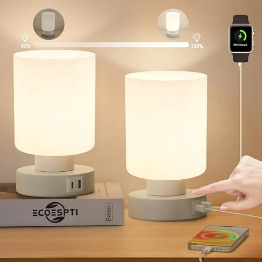 

Touch Bedside Lamp Mini Stepless Dimmable Table Lamps for Bedroom for Night Stands Small Desk Lamp with Brightness Memory USB C