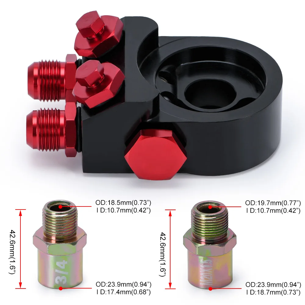 WLR RACING - Aluminum  AN10 Oil Filter Cooler Sandwich Plate Adapter TURBO WITH Thermostat And FITTING 3/4-16 UNF,M20*1.5