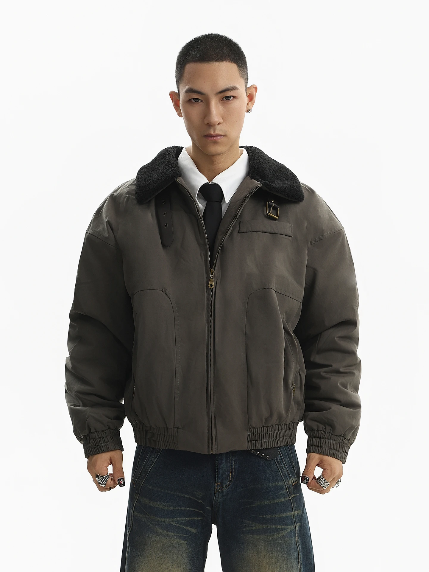 BETEBULE Retro Trend Pure Color Design Stand Collar Cotton Jacket Men's Winter New Style Casual Cotton Coat Outerwear