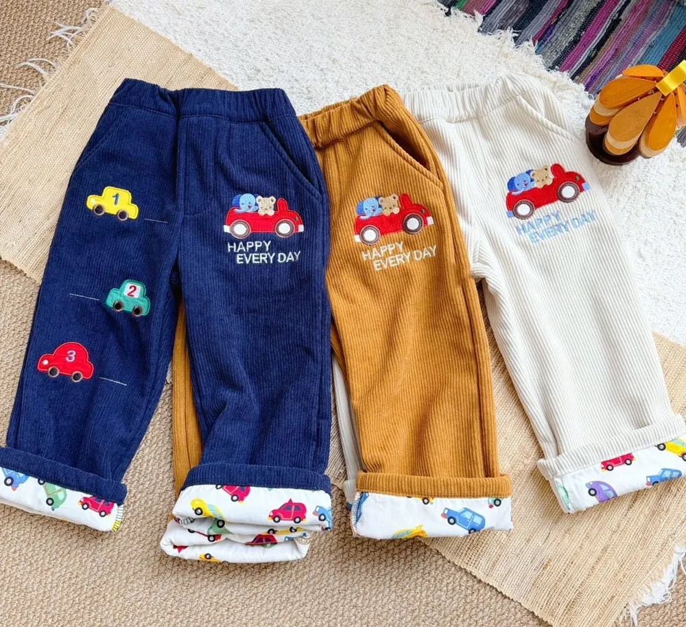 

kids clothes baby pants autumn winter Cartoon Car Embroidery Pattern boys' and girls' corduroy pants