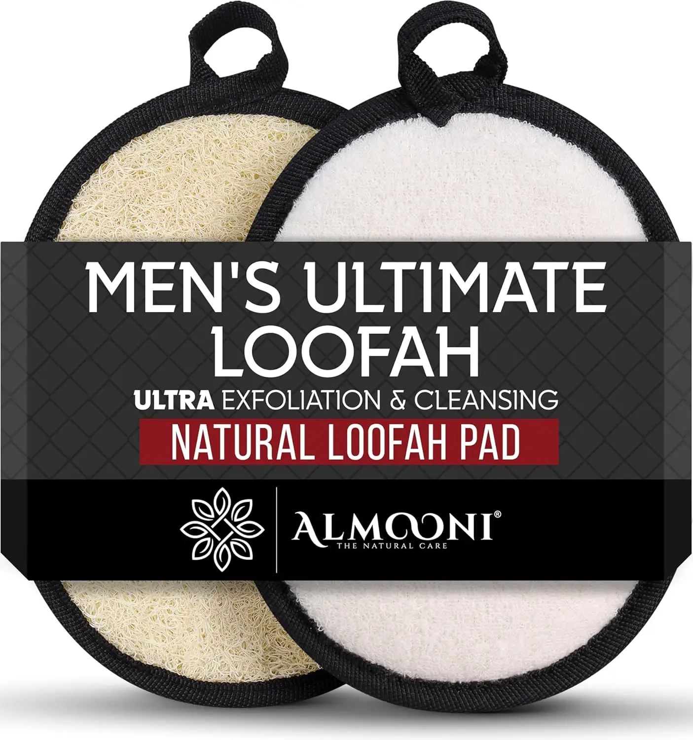 

Natural Loofah Body Scrubber for Men, Egyptian Shower Sponge - 2 Pack Black