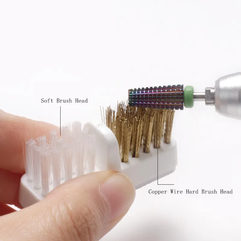 Nail Drill Bit Clean Brush Dust Remove Double Heads Soft Hard Hair Manicure Electric Drills Clean Copper Wire Accessories Tool