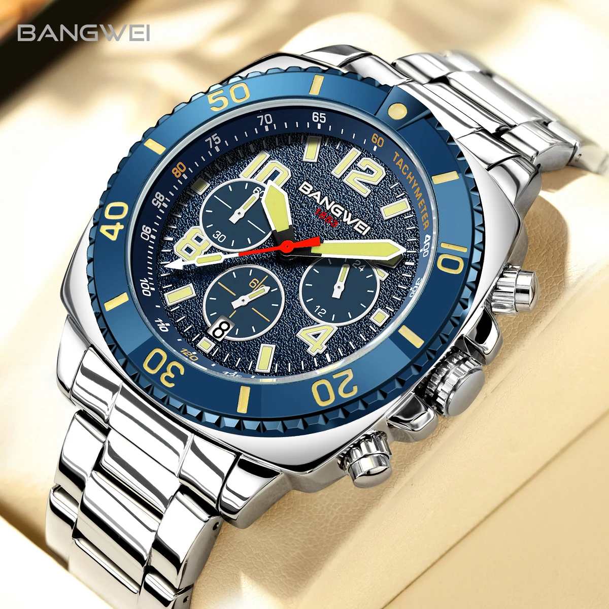 

BANGWEI Top Band Luxury Watches for Men Chronograph Aviation Pilot Quartz Watch Super Luminous Multifunction Clock Wristwatch