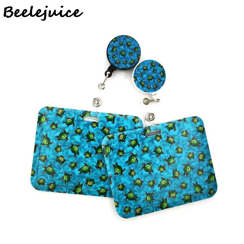 Sea Turtle Horizontal Retractable Badge Reel Nurse ID Credit Card Work Card Badge Holder Office Student Clips Card Cover Holder