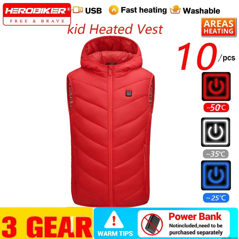 

Self Heated Vest 10Areas Heating Jacket For Boys Girls USB Heated Vest Winter Warm Outdoor Sport Ski Washable Kids Warmer Vest