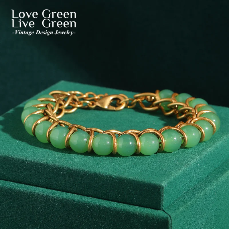 Vintage Beaded Bracelets For Women Charm Light Green Jade Glaze Silk Twist Around Summer Jewelry Accessories Mothers Day Gift