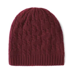 2023 Winter New 100% Cashmere Knitted Headgears Soft Warm Hats Fashion Women Hat Thicken Girl Cap 5 Colors High Quality Lady Cap