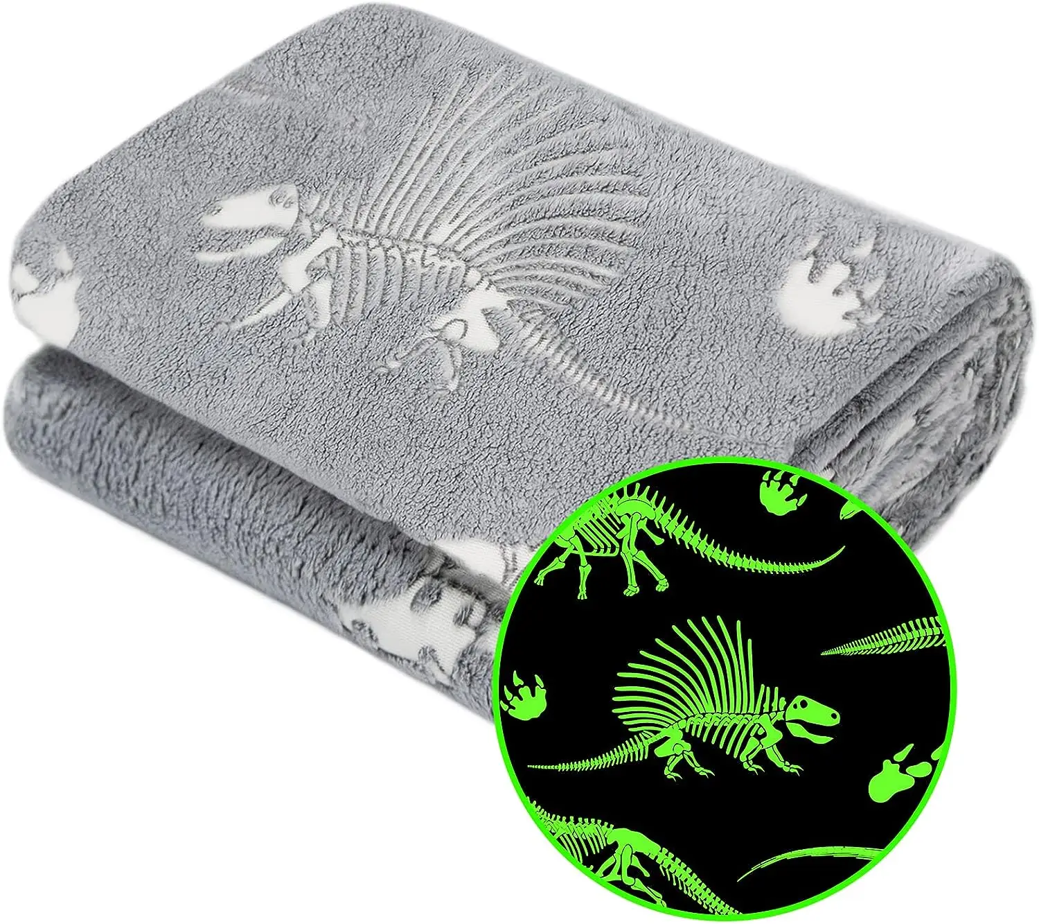 

Glow in The Dark Blanket Dinosaur Throw Blanket for Boys Soft Warm Cozy Toys Gifts Gray Glowing Dinosaur