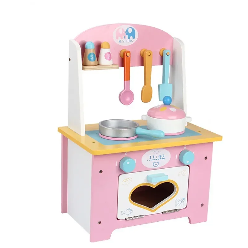 Table à outils de cuisine en bois de haute qualité pour bébé, ensemble de jouets, pot, casserole, ficelles, cuillère, maison de jeu, puzzle, jouets interactifs, cadeau d'anniversaire, 42cm