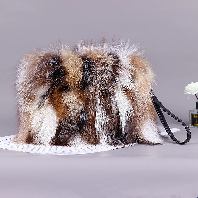 Fashion Fur Bag Autumn And Winter Real Fur Bags Fluffy Fox Fur Messenger Bags For Female Luxury Fur Handbag Warm Plush Handbag