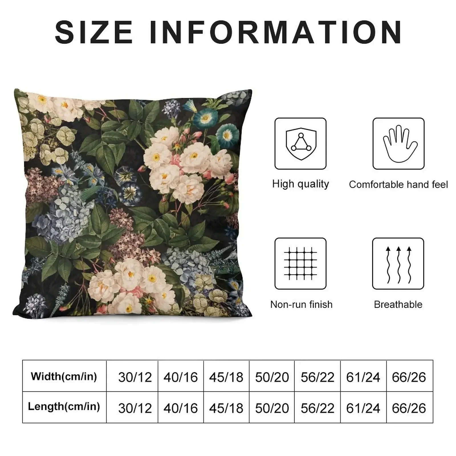 Blue Hydrangea And White Baroque Vintage Roses Botanical Night Garden Throw Pillow sleeping pillows Sofa Cushion pillow