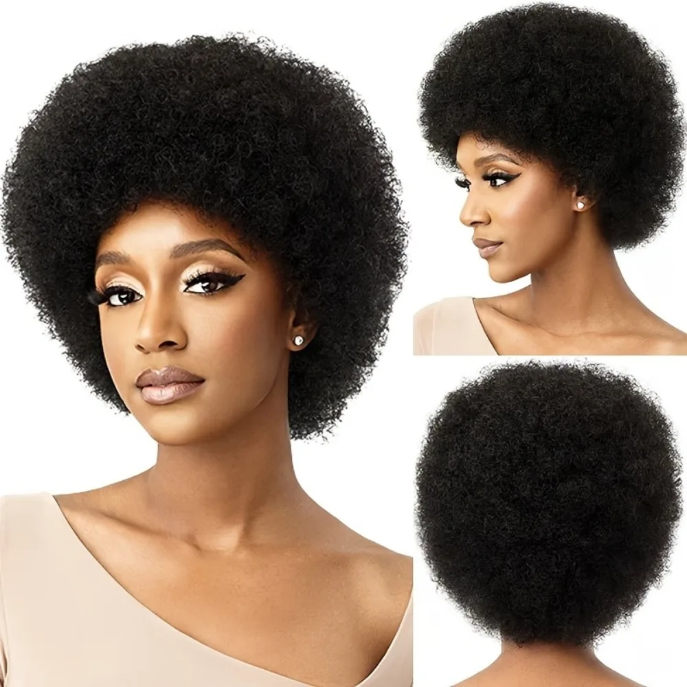 

Женский вьющийся парик — натуральная черная афро-текстура, парик из натуральных волос плотности 150% с розовой сетчатой шапочкой, полностью машинное производство, на каждый день и S