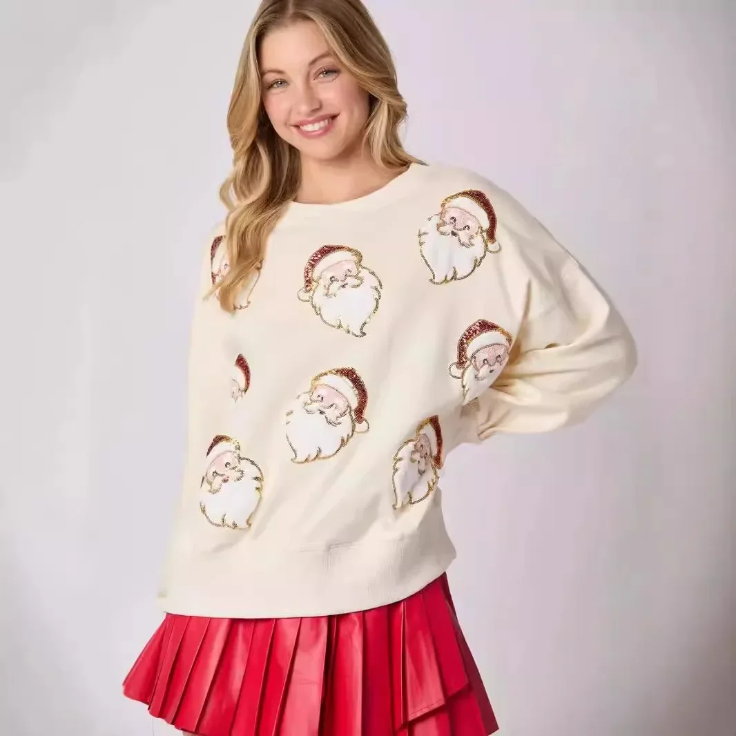 

Рождественские тематические толстовки с капюшоном, женские модные толстовки с принтом Санта-Клауса и круглым вырезом для свиданий, универсальный стиль, осенние свитера Inviemo Sueteer