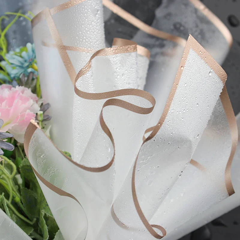 20 Sheets 56*56cm Flower Wrapping Paper With Golden Edges DIY Material Waterproof Bouquet Packaging Birthday Wedding Supplies
