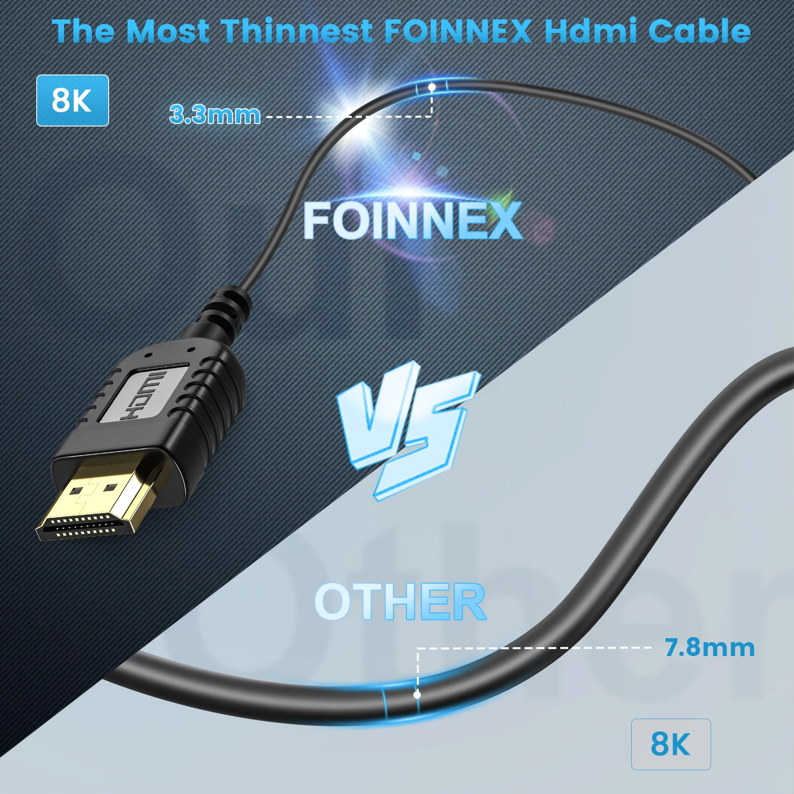 Ultra cienki kabel HDMI 48gbps 1.65FT 0.5M 8K @ 60Hz Slim HDMI 2.1 czarny przewód szybki HDR do projektora HD TV, pudełko PS4