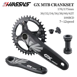 HASSNS Crankset MTB Connecting Rods Mountain Bike Cranks Chainring Integrated Candle Crown For Bicycle 12 Speed 32/34/36/38T