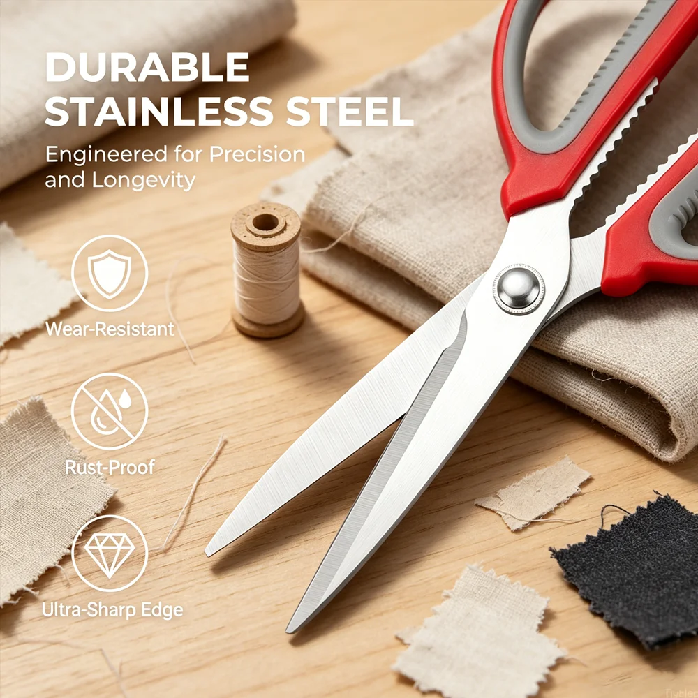 1PC Stainless Steel Kitchen Chicken Bone Scissors PP+TPR Handle Sharp Household Food Vegetable Cutting Shears