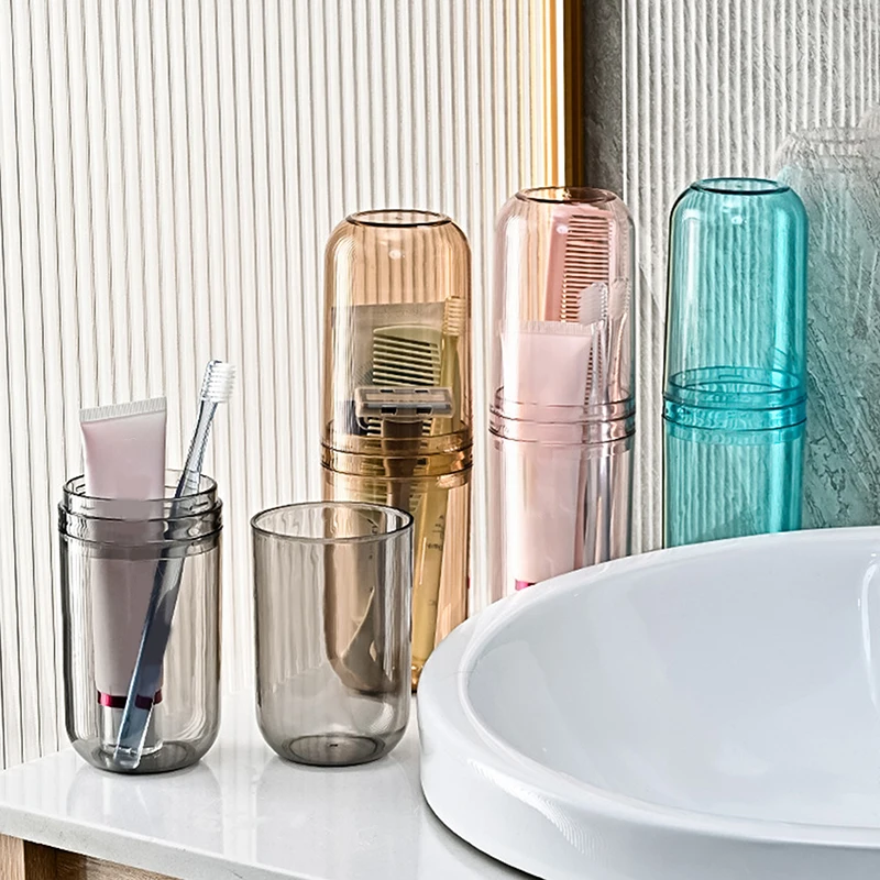 Transparent Toothpaste Toothbrush Holder Travel Bathroom Organizer Portable Wash Cup Storage Box Plastic Brush Holder Mouthwash