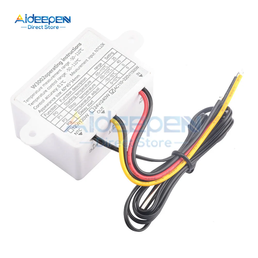 デジタルLED温度コントローラーw3002,サーモスタットスイッチ,プローブ温度計,サーモスタットセンサー,12v,24v,110v,220v