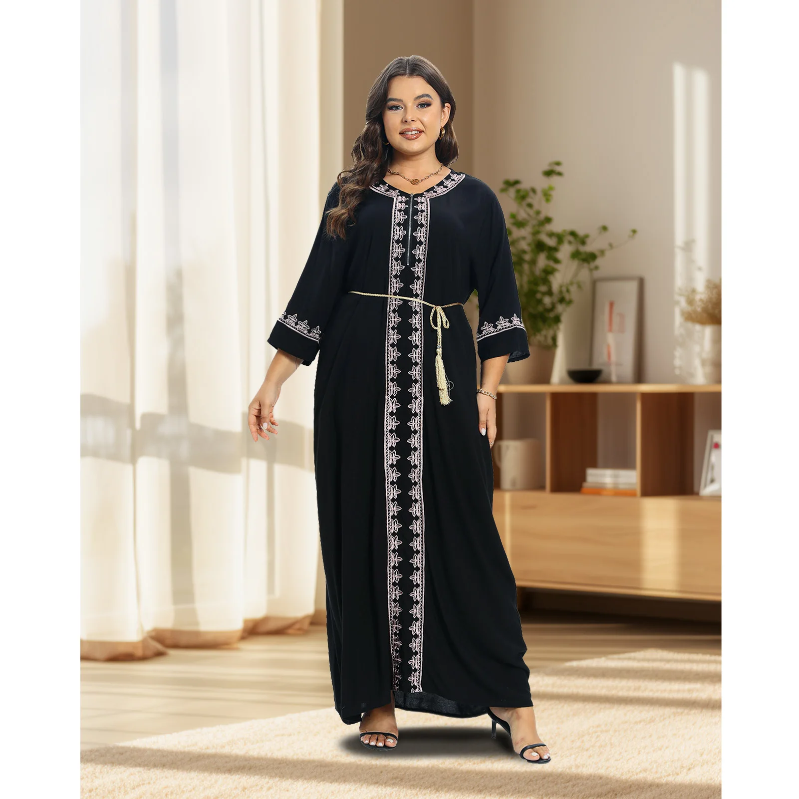 New Style Plus Size Moroccan African Dashiki Cotton Embroidery Abaya  O-neck Jilbab Kaftan Loose Boubou Casual Traditional Dress