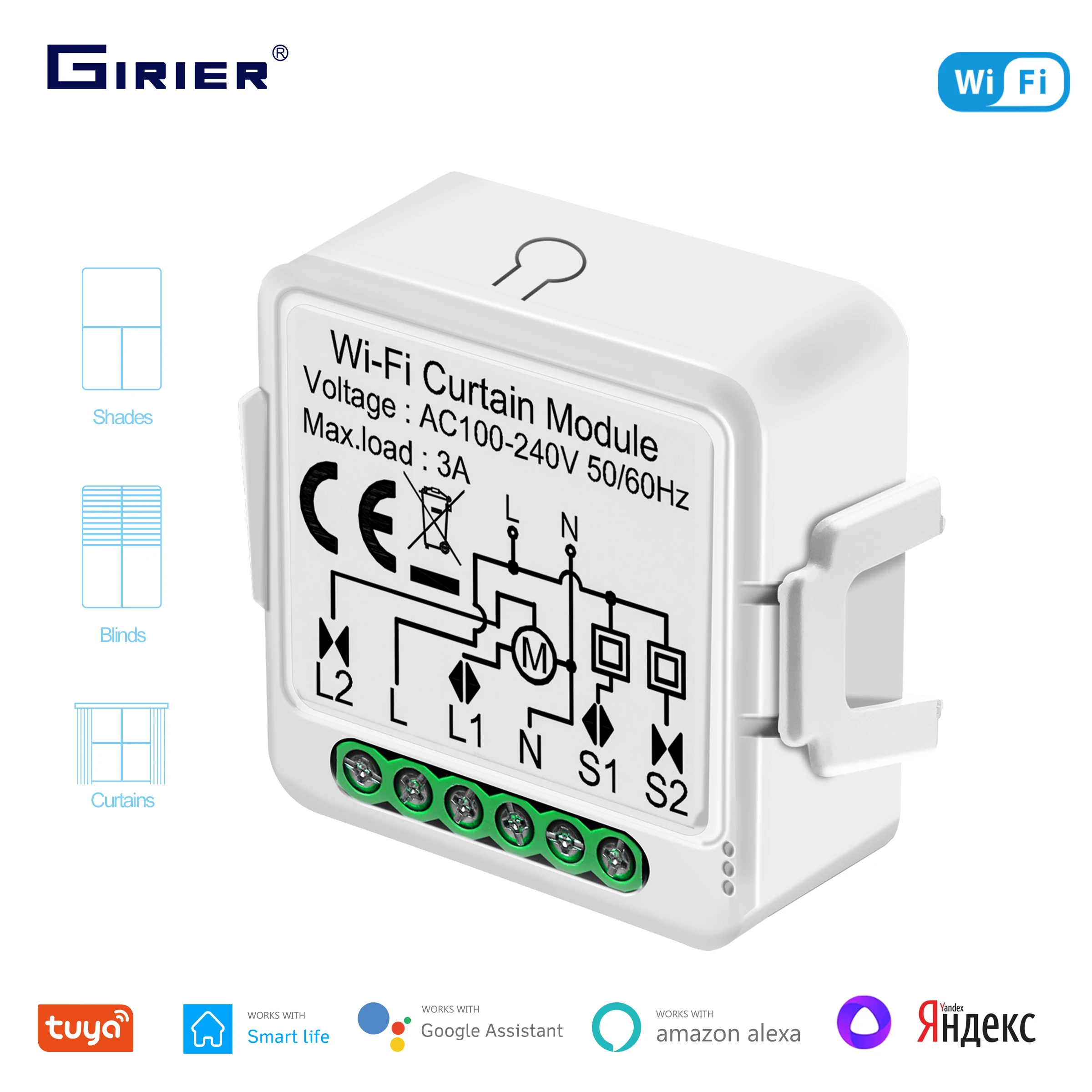 Tuya Wifi Smart Curtain Blind Switch Module for Roller Shutter Electric Motor 1 / 2 Gang Works with Alexa Google Home Assistant