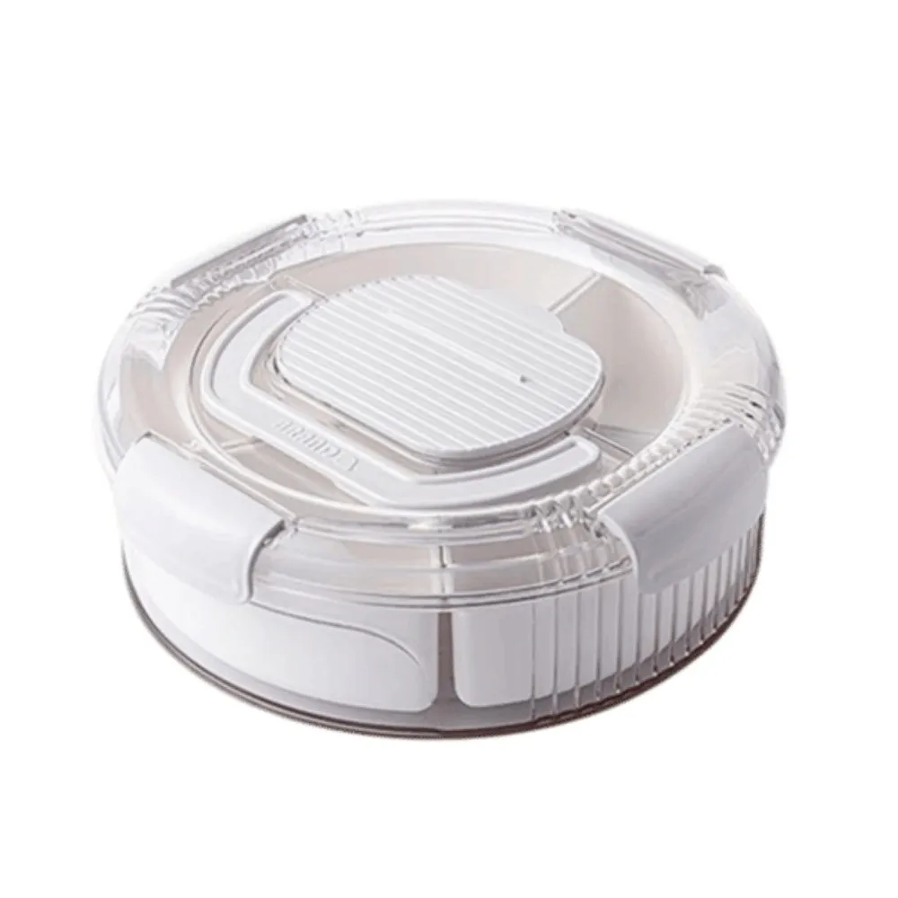 Sealed Rotating Serving Tray Divided Transparent Lid Snack Storage Box Durable With 5 Compartments Rotatable Snack Container
